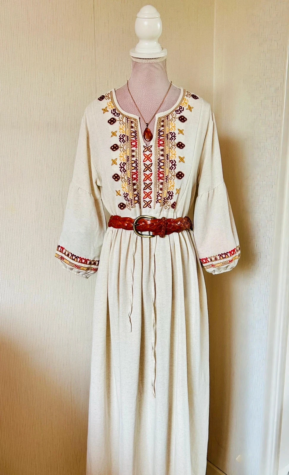 🧿🌿Vestido Bohème Folk Bordado de Istambul • Turkish Embroidered Maxi Dress S/36🌿🧿 – photo 6